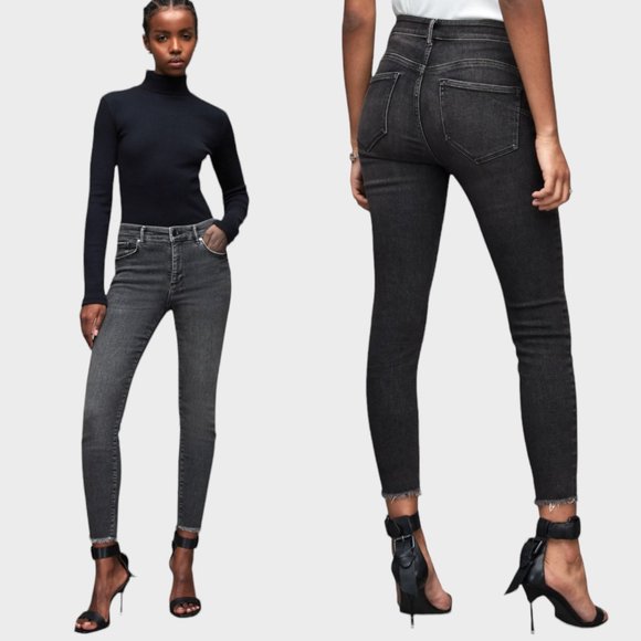 NWOT AllSaints Womens Miller Push-Up Raw Hem Ankle Skinny Shaping Jeans Size 29